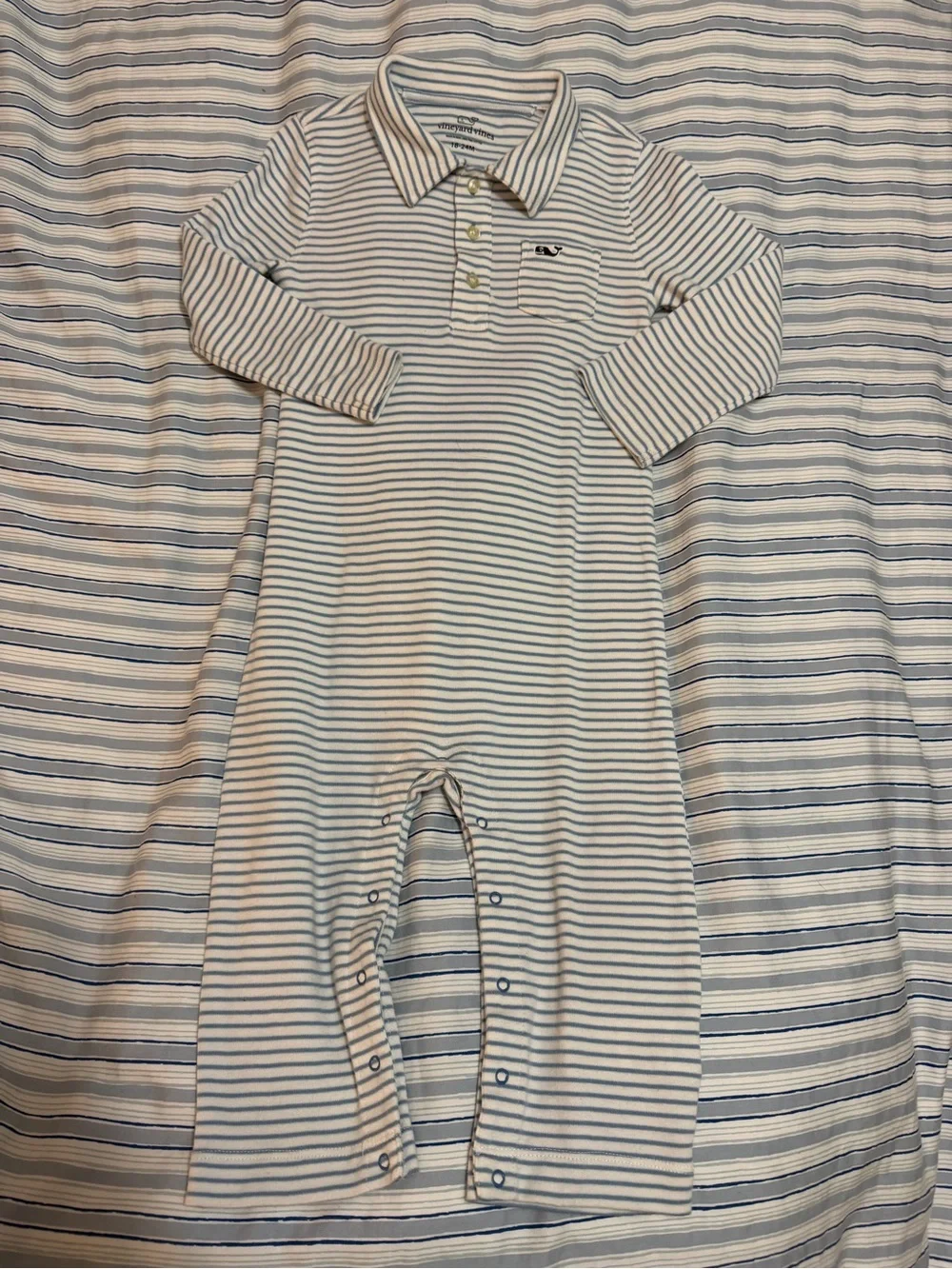Vineyard Vines Light Blue & White Striped Long-Sleeve Polo